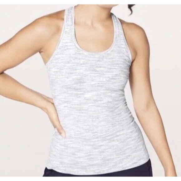 lululemon athletica Tops - Lululemon Cool Racerback ll Size 4 White Wee Stripe Classic Lightweight Logo